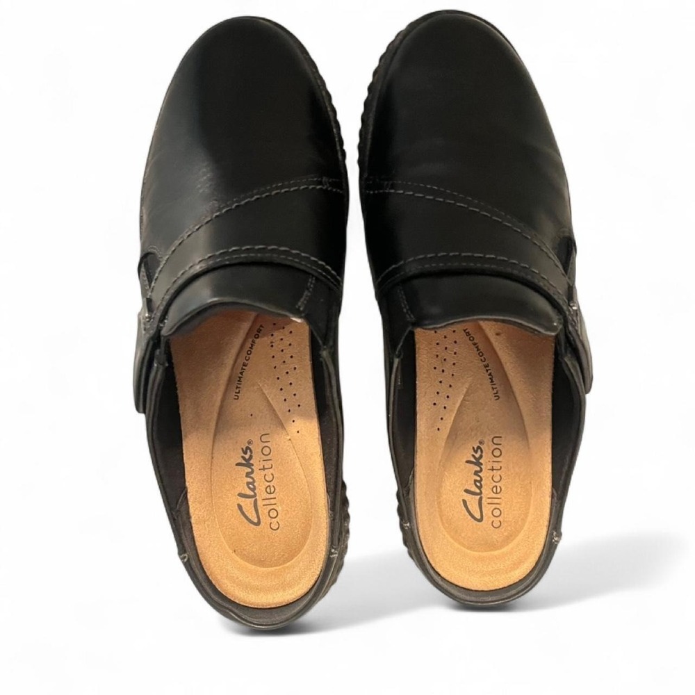 Clarks Caroline Bay Black Leather Clog Women's size 7 Slip-on Clark’s